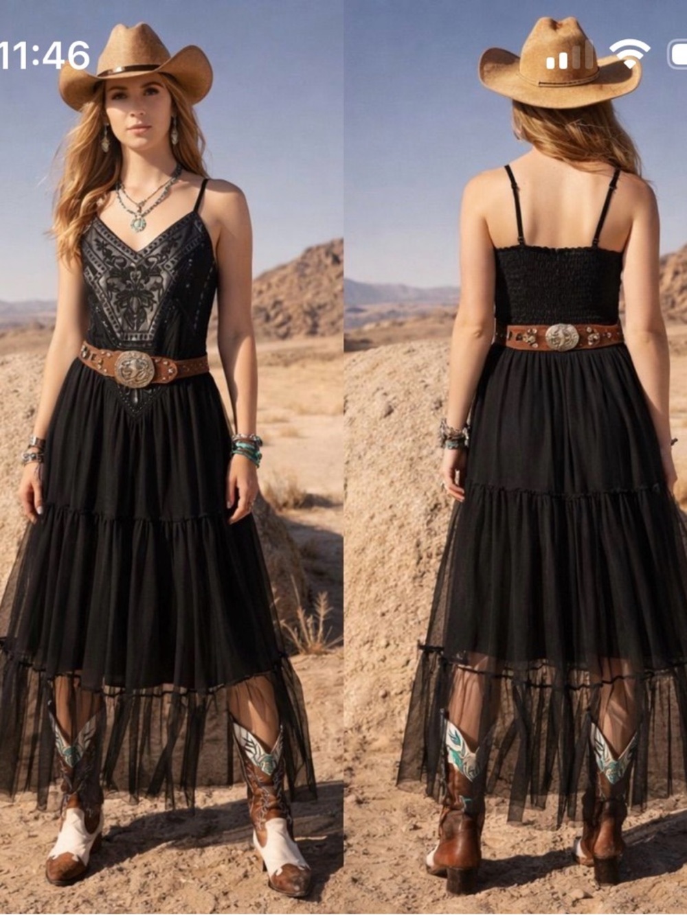 Bohera Janet Elaine NEW Embroidered Boho/Western Black Maxi Dress. Size S